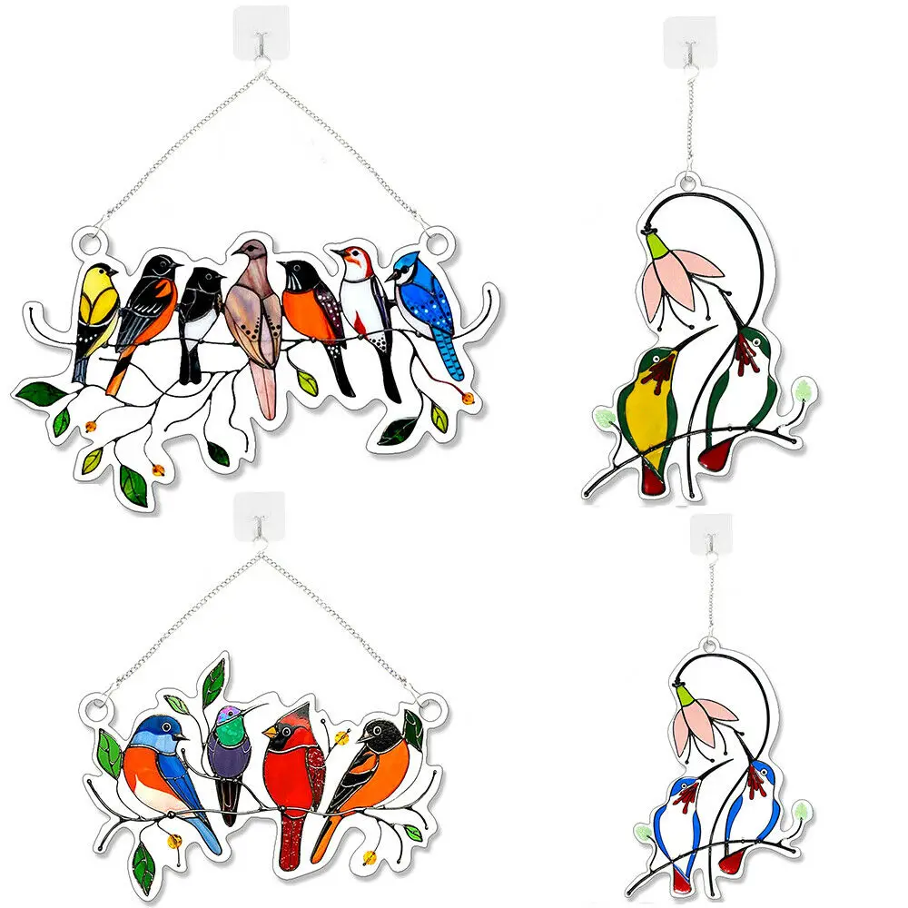 Многоцветные витражные очки птицы на проволоке панель для окон домашний