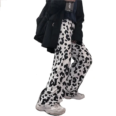 

Cow Print Pants Women Korean Style Cow Print Wide Leg Pants Harajuku Trousers Summer Korean Clothes Streetwear Women