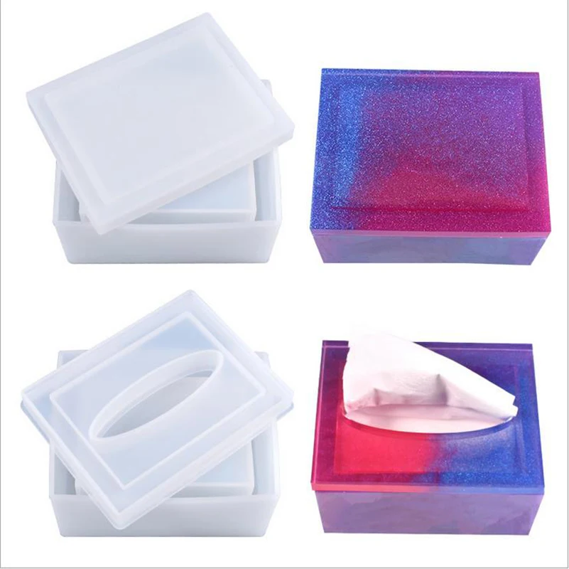 

Silicone Mold Tissue Box Resin Jewelry Storage Epoxy Napkin Holder Mold for DIY Craft Trinket Gift Box with Open Lid