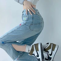 denim pants women high waist korean jeans pantalon femme embroidery cute y2k korean straight leg jeans streetwear casual jeans