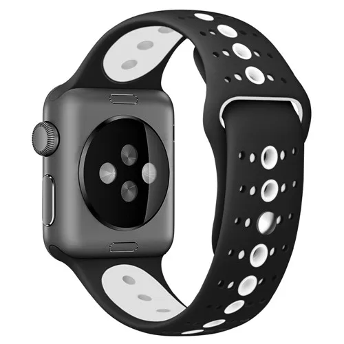 Силиконовый ремешок для apple watch 5 ремешок 44 мм 40 мм iWatch 38 мм 42 мм пористый спортивный ремешок для часов Браслет apple watch 4 3 2 1 38 40 - Цвет ремешка: Black white