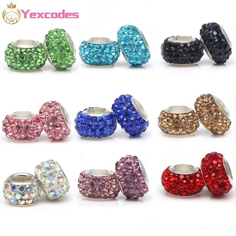 

2Pcs/lot 11 Colors DIY Resin Rhinestones Beads Fits Brand Charms Bracelets Necklaces European Beads Jewelry Making