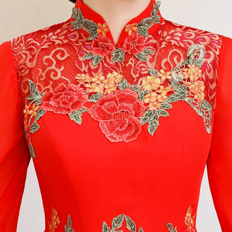 

Red Party Dress Oriental Womens Cheongsam Noble Chinese Style Elegant Long Qipao Luxury Wedding Robes Clothes Vestido S-4XL