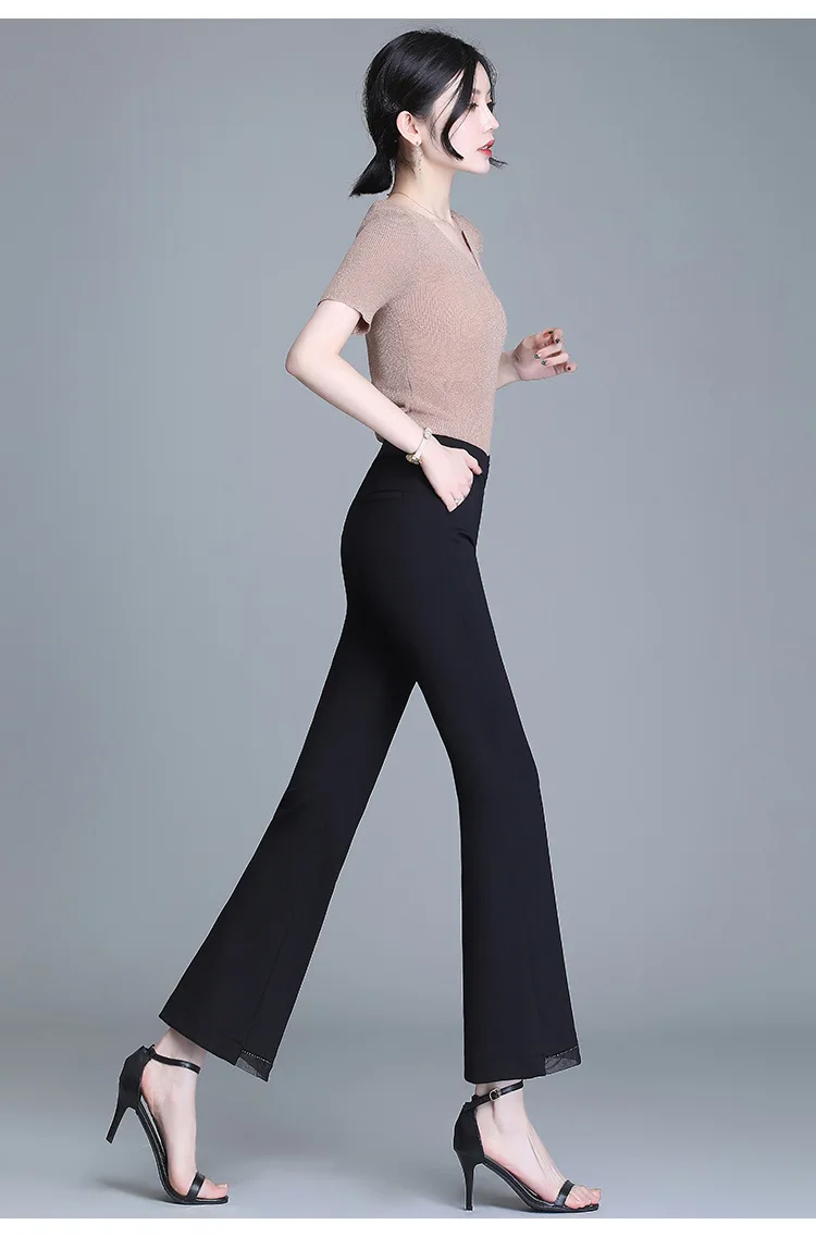 

Spring Summer Women Slim Plus Size Black Flare Pants High Waist Korean Elegant Office Lady Casual Bell Bottom Suit Trousers 5358
