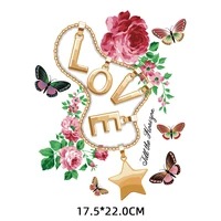 butterfly rose flower iron on transfers for clothing thermoadhesive patches on clothes love letters patch thermal stickers vinyl
