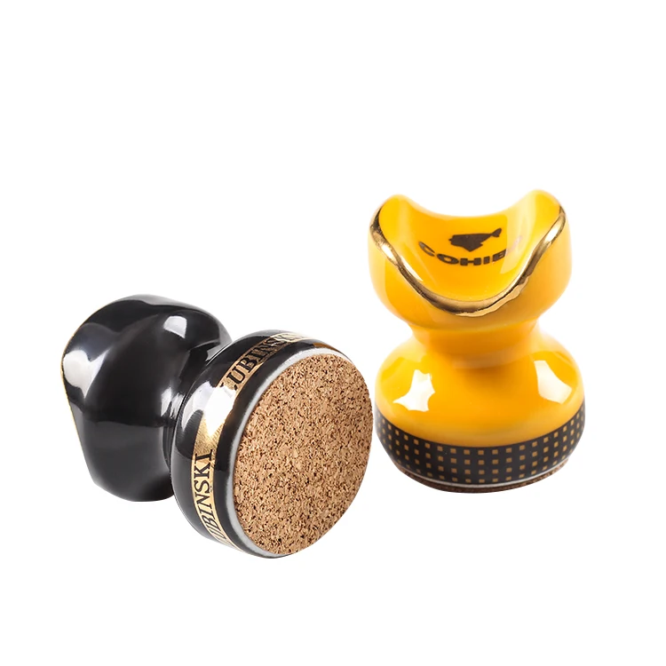 

New 2pcs/lot Ceramic Cigar Holder Pocket Cigar Ashtray Rack Yellow Black smoking accessories