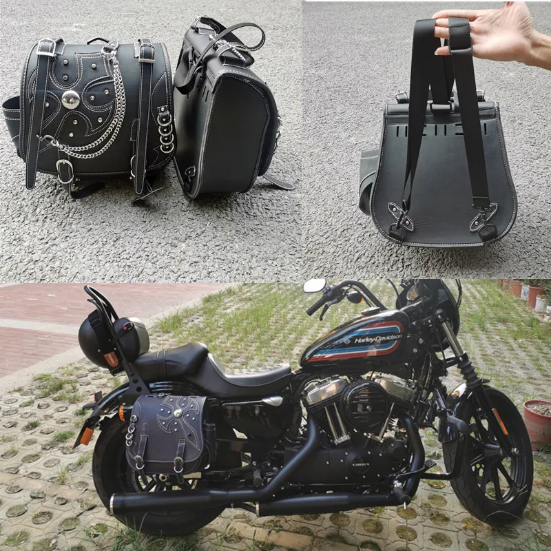 

Big Size Chopper Moto Saddle Bags Bobber Motorbike Storage Bag For Harley Cafe Racer Saddlebag Motorcycle Helmet Travel Parts