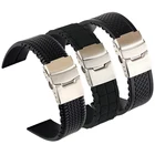 Ремешок силиконовый складной для мужчин, спортивный сменный резиновый браслет с безопасной водонепроницаемой застежкой, аксессуары для часов, 20 мм 22 мм 24 мм, черный