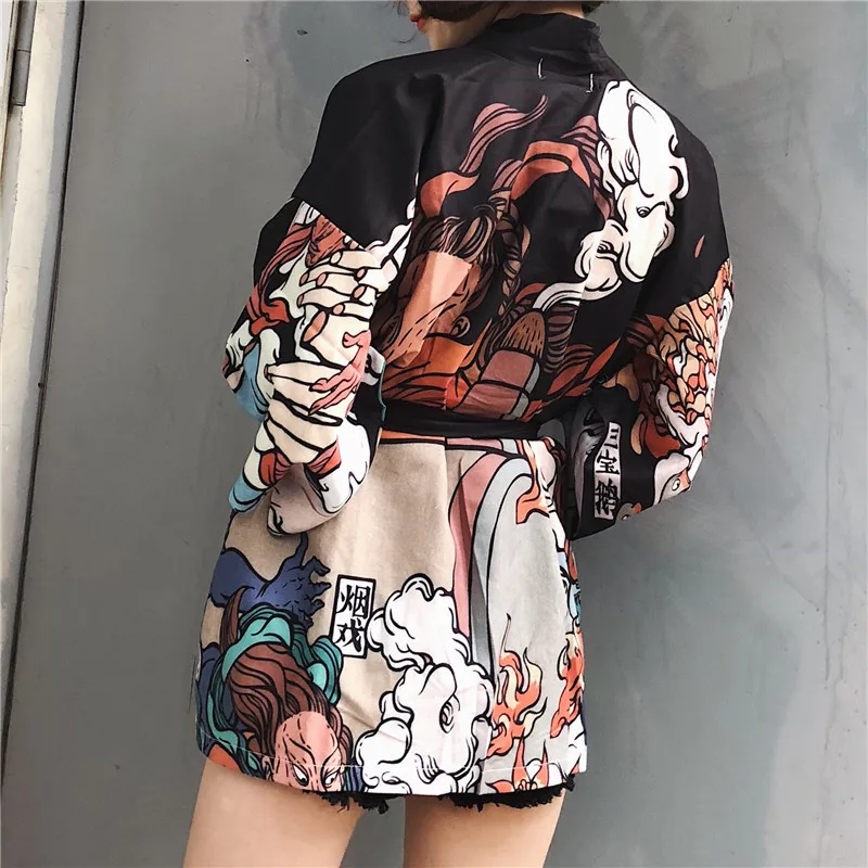 

Kimono Woman Gentle Wind Thin Section Chalaza Cardigan Improvement Loose Coat Student Bathrobe Tide harajuku shirt