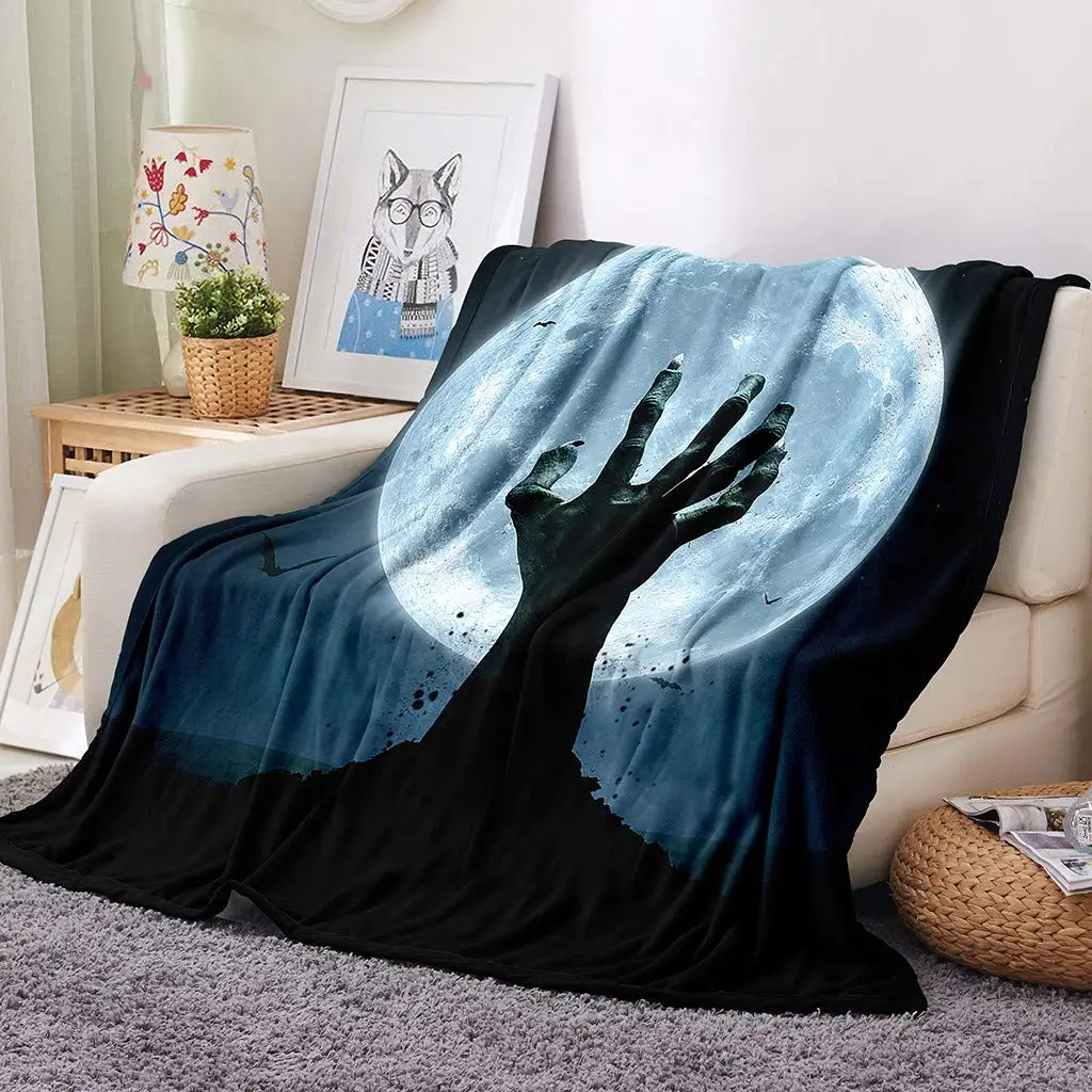 

Женское, серое черное одеяло с рисунком Луны летучей мыши зомби, легкое фланелевое одеяло для дивана, кровати, дивана