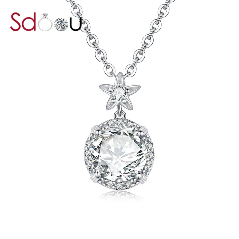 

SDOOU Pendant Necklace Women Silver 925 Moissanite Pendant Flower Round Cut Diamond 4CT VVS1 Test Passed Wedding Fine Jewelry