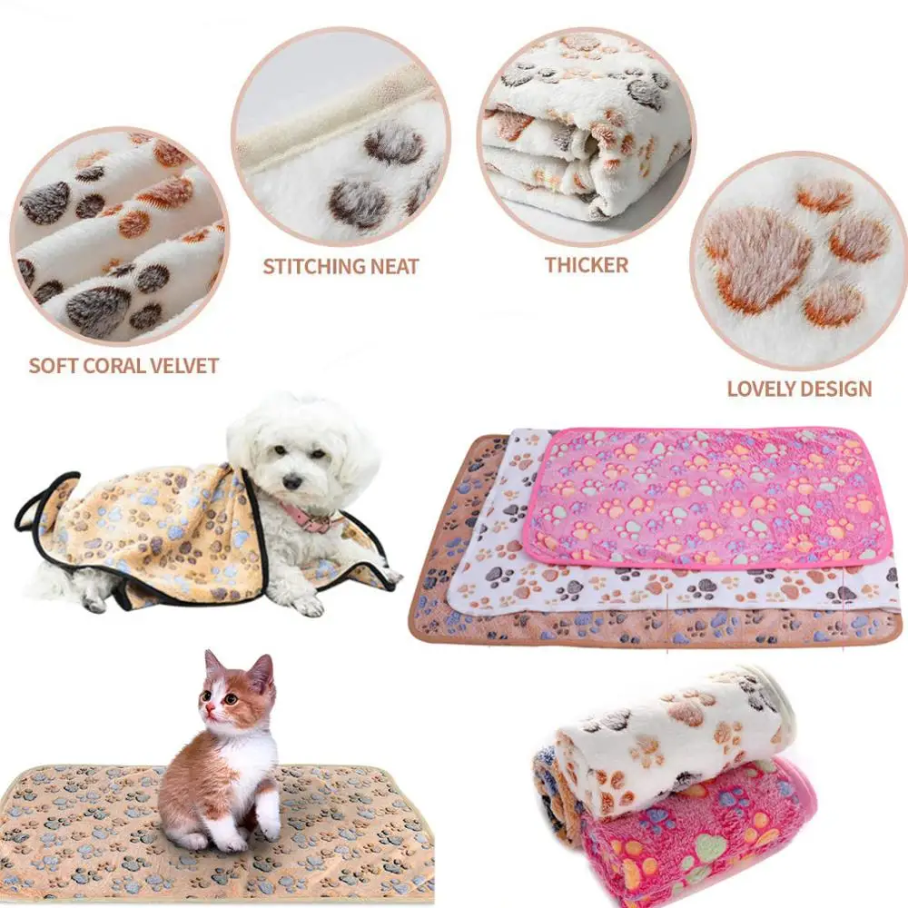 

2021 New Cute Dog Bed Mats Soft Flannel Fleece Paw Foot Print Warm Pet Blanket Sleeping Beds Cover Mat For Small Medium Dogs Cat