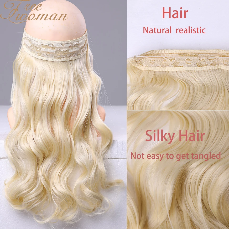 FREEWOMAN Red Brown Long Synthetic Hair Heat Resistant Hairpiece Fish Line Wavy Extensions Secret Invisible Hairpieces | Шиньоны и