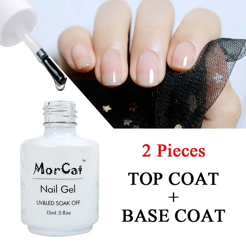 Гель лак для базового и топового покрытия ногтей MorCat прозрачный без вытирания