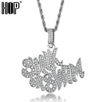 bling bling sink or swim letter necklacependant ice out aaa cubic zircon with tennis chain for women men hip hop rock jewelry