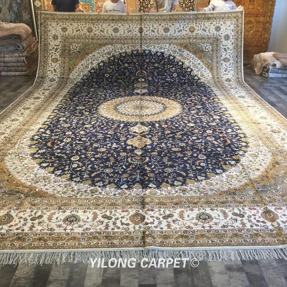 Yilong 12 'x 18' большой персидский ковер для виллы ручной работы Шелковый медальон
