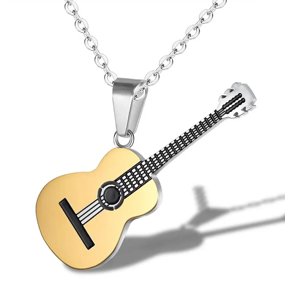 

Cool Necklaces for Women Punk 316L Stainless Steel Guitar Pendant Link Chain Men Women Costume Jewelry Free Shipping