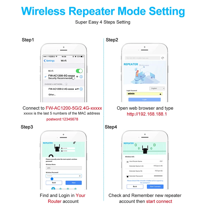 

5Ghz Wireless WiFi Repeater 1200Mbps Router Wifi Booster 2.4G Wifi Long Range Extender 5G Wi-Fi Signal Amplifier Repeater Wifi
