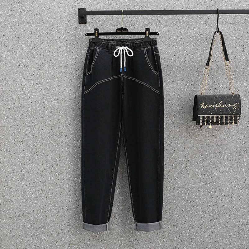 Женский Повседневный Спортивный костюм размера плюс свитер в клетку и джинсовые