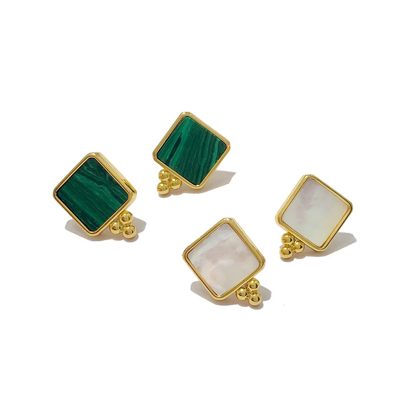 

Gold color Green Malachite Square stud Earrings for Women New Ins Popular Copper Metal Fashion Earrings Drop shipping