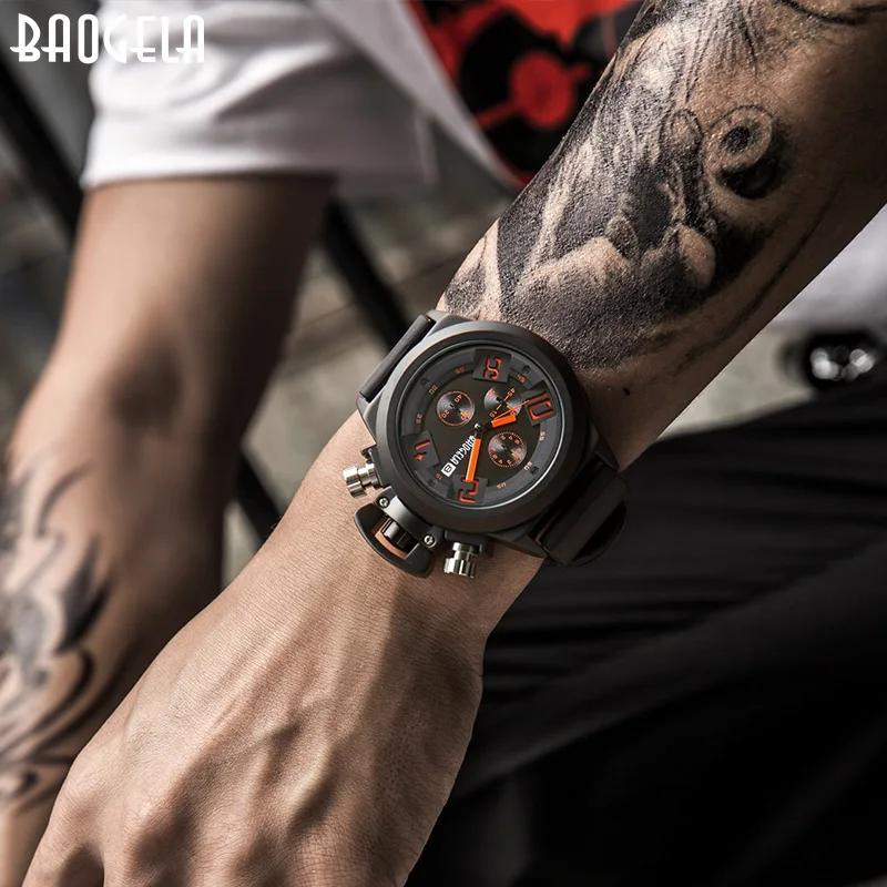 Мужские кварцевые часы Baogela mode спортивные хронографы мужские силиконовые