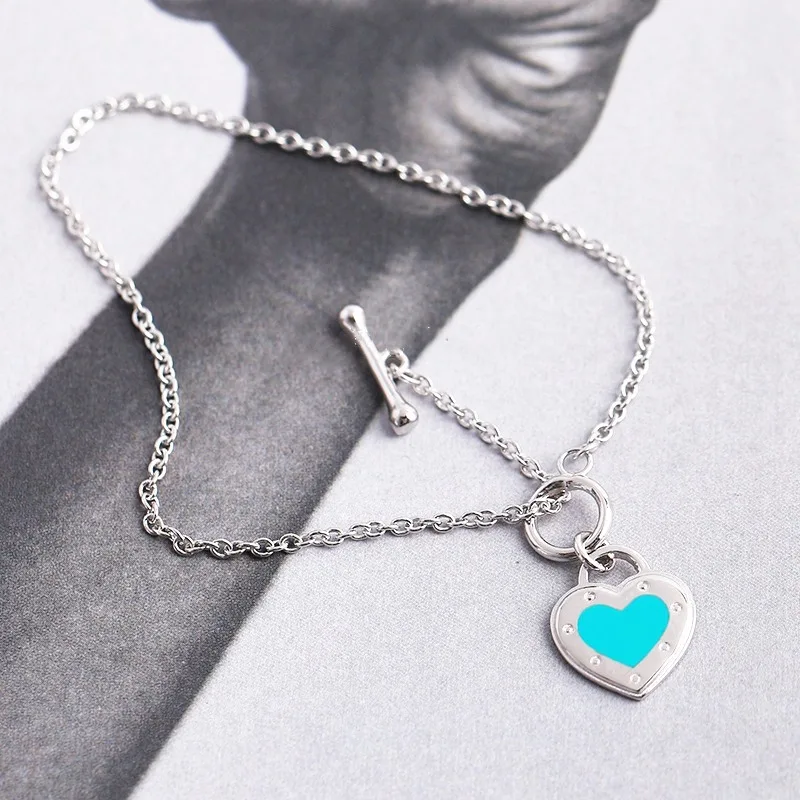 

1:1 925 sterling silver classic green enamel heart-shaped bracelet ladies logo exquisite original authentic Valentine's day gift