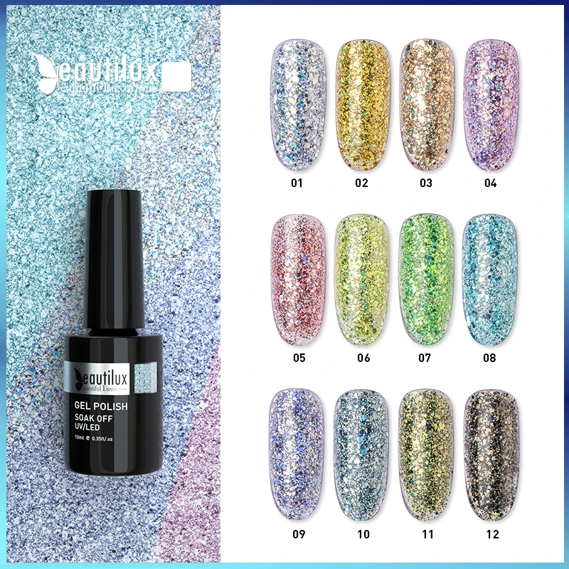 

Beautilux Rainbow Nail Gel Polish Diamond Bling Holographic Dazzling Semi Permanent Nails Art Gels Varnish Manicure Lacquer 10ml