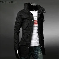 yasuguoji new 2021 mens trench coats outerwear military cargo jacket men windbreakers male classic slim fit trench coat man