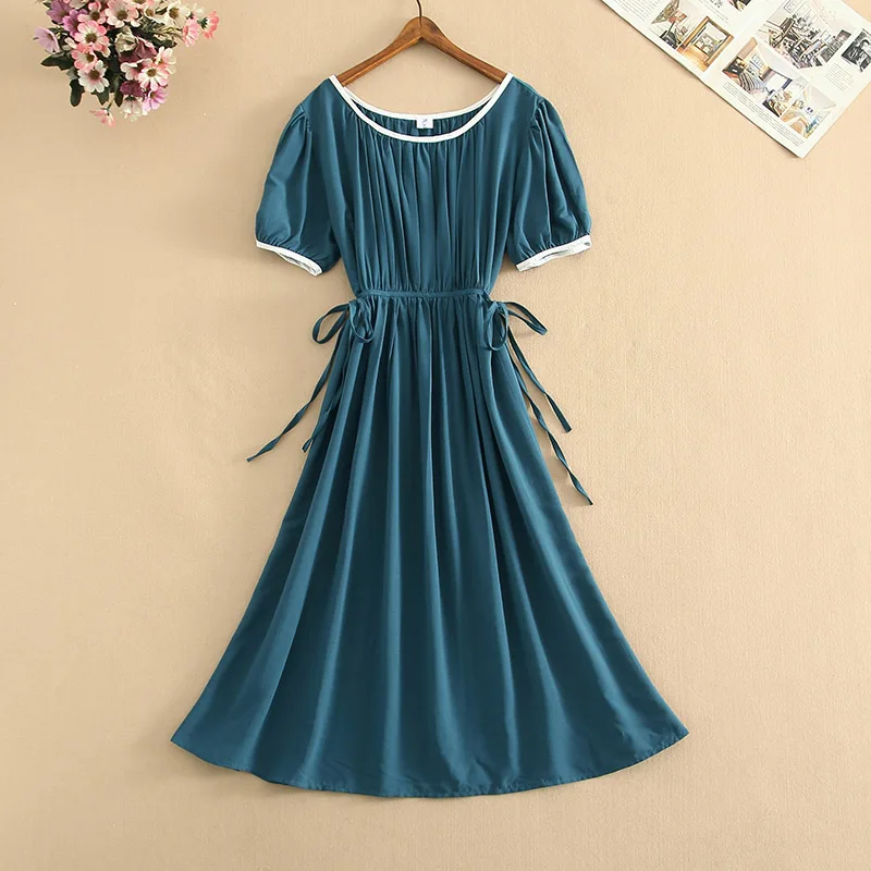 

French Retro White Chiffon Dress Women Fashion Bow Tie Elegant Ladies Folds Party Dress Summer Female Short Sleeve Dresses 2021
