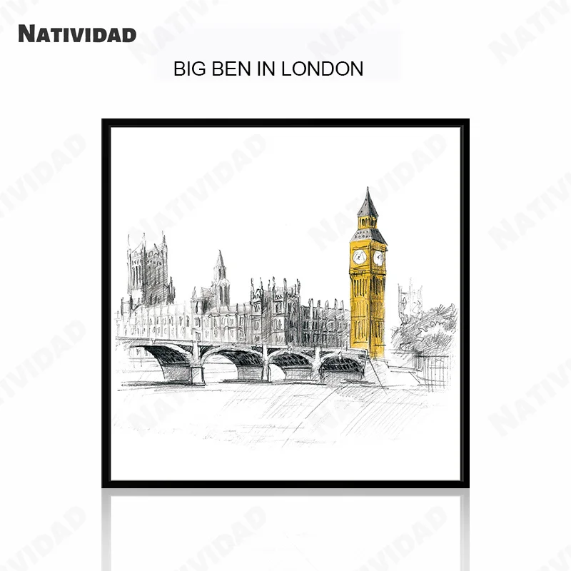 Городская архитектура эскизная карта печатный плакат простой желтый стиль