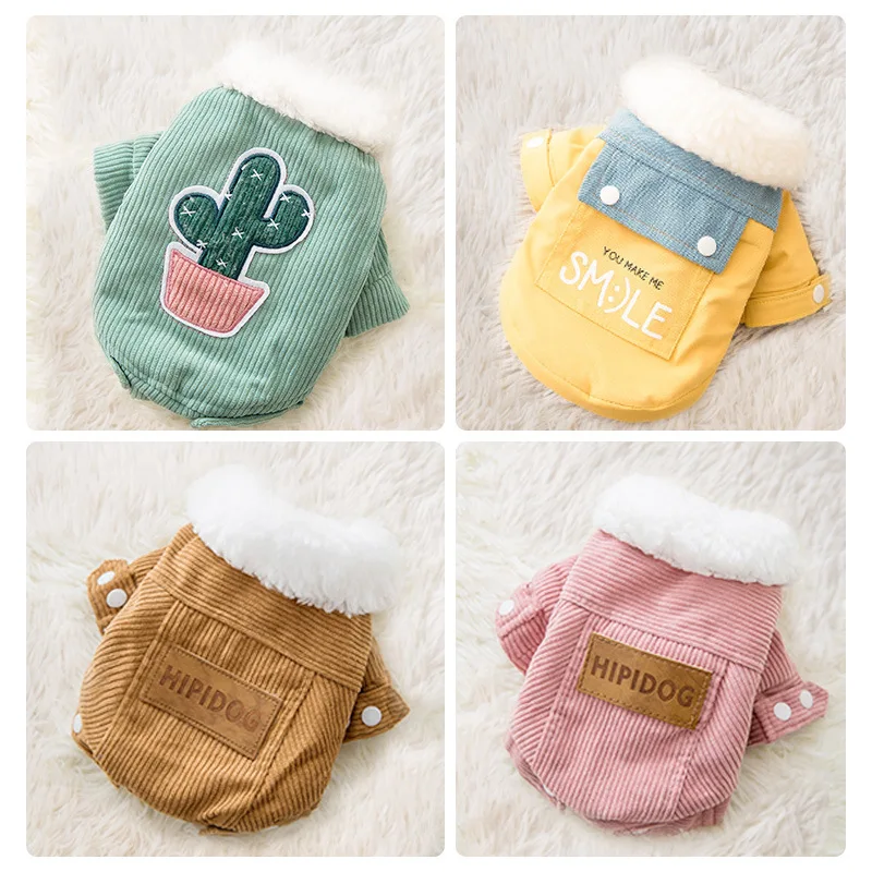 

Puppy Dog Clothes Winter Plush Collar Cute Lamb Wool Pet New Product Corduroy Feet Plus Velvet Cotton Clothing Accessories