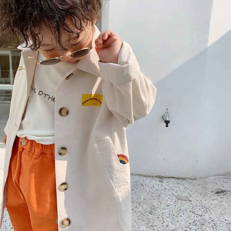 Модные Длинные куртки-тренчи для мальчиков Весенняя однобортная свободная