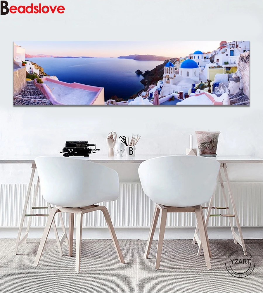 

large Greece Romantic Aegean sea Natural Scenery 5D Diamond embroidery full round 3 d cross stitch diamond painting rhinestones