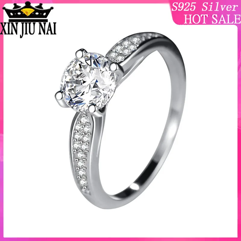 

925 sterling silver Platinum micro-diamond four-claw European and American mainstream women's ring princess crown carat diamond