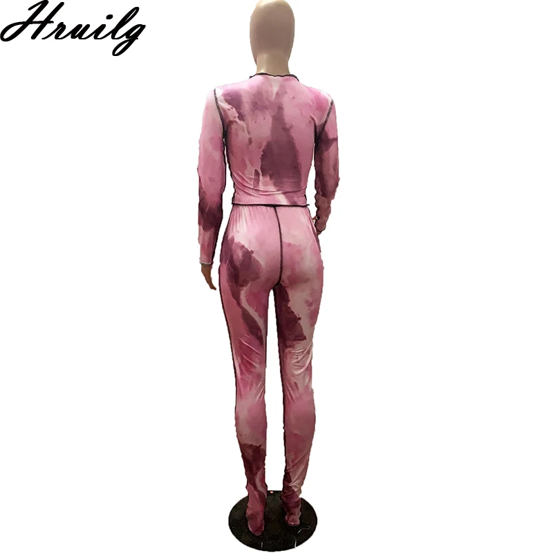 

Tie Dye Tracksuits for Women Outfits Fashion Set Two Piece Women Sweatsuit Pencil Pants and Long Sleeve Crop Tops Female Sets