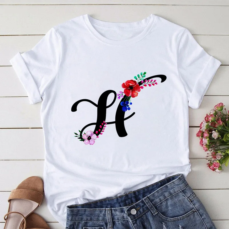 

Woman Top Fashion Casual Tshirt Female Clothing New Summer 26 Letter Print Women T-shirt Harajuku Short-Sleeved O-Neck Tee Shirt