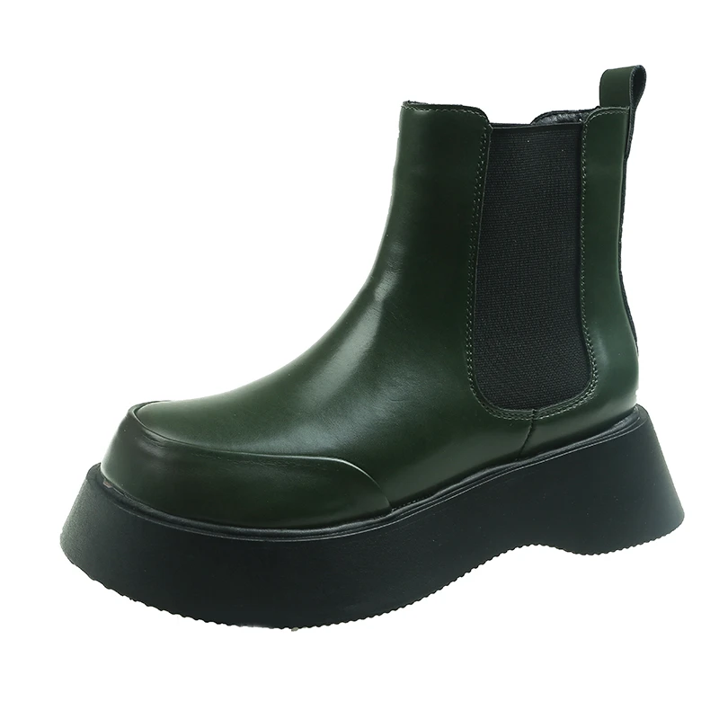 

Женские ботинки без шнуровки, однотонные универсальные Нескользящие ботинки на платформе и среднем квадратном каблуке, с круглым носком, о...