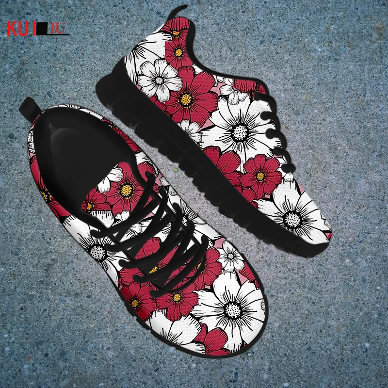 

KUILIU Luxury Flowers Shoes Women Platform Casual Outdoor Brand Designer Customized Sneakers Comfortable Mesh Dropshipping