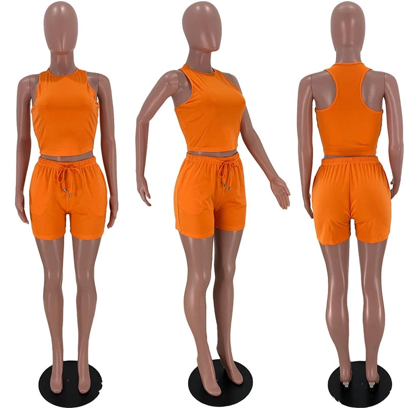 

TNNAOFF Solid Two Piece Tracksuits Women Set Sleeveless Tank Tops Summer Sexy Bandage Biker Shorts Lounge Wear Matching Sets