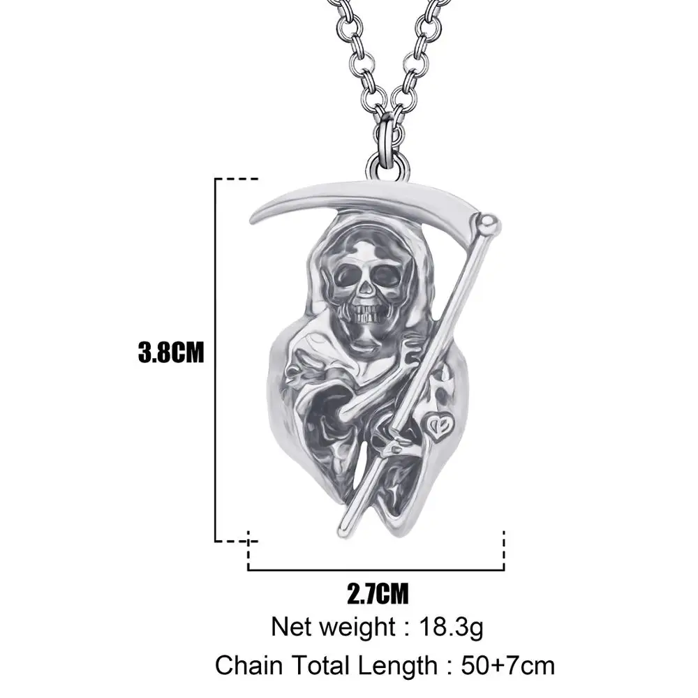 

Bonsny Halloween Alloy Antique Gold Plated Grim Reaper Necklace Realistic Long Pendant Jewelry For Women Girls Teen Fashion Gift