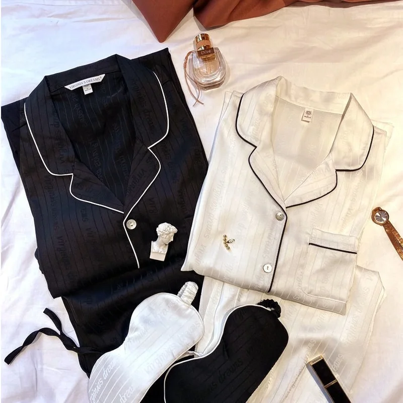 QWEEK ледяная шелковая женская пижама сатиновая Пижама с буквенным принтом Осенняя