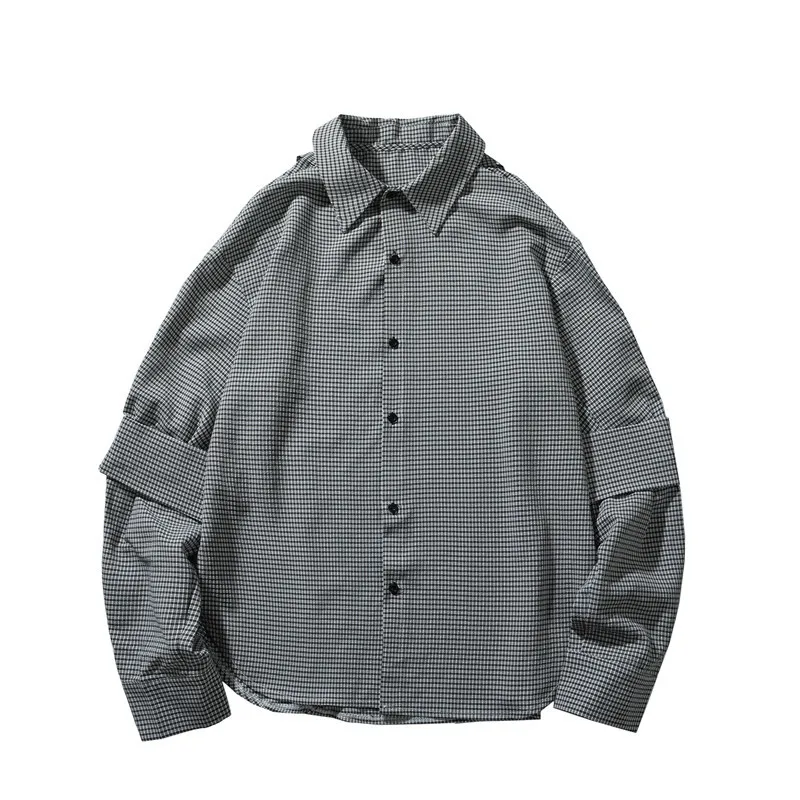 

2020 Spring And Autumn New Korean Men's Houndstooth Deconstruction Design Long Sleeve Shirt Fashion Casual Top Jacket M-XL