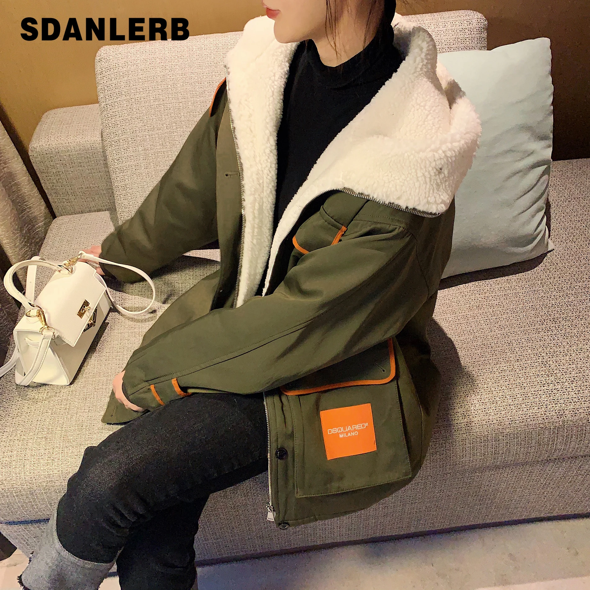 

2021 Green Parka Cotton-Padded Coat Women's Korean Style Winter New Hooded Loose Clothing Slimming Lamb Wool Cotton Jacket