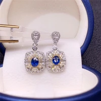 nature blue sapphire earrings for women solid 925 sterling silver jewelry accessories women party gift