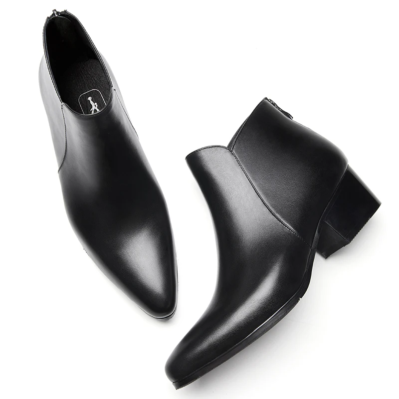 

2019 Men Ankle Boots Genuine Leather Men Boots Fashion High Heels Chelsea Boots Black Comfortable Men Footwear Size 36-47