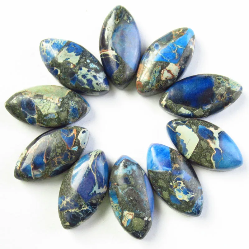 10Pcs Blue Sea Sediment Jaspers Pyrite Olivary CAB CABOCHON 15x8x5mm SH7032