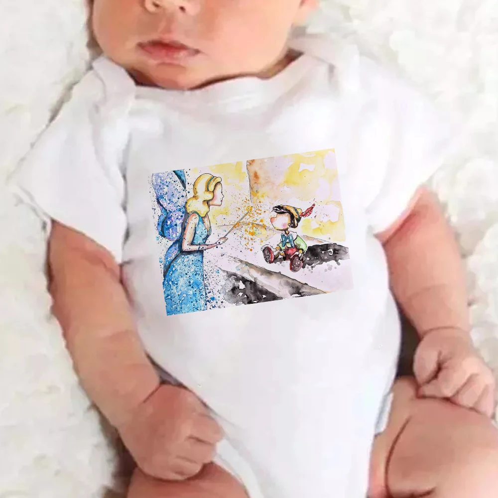 Летний топ с короткими рукавами, смешной пеленальный комбинезон для младенцев, Харадзуку комбинезон для малышей с принтом Пиноккио для девочек и мальчиков.