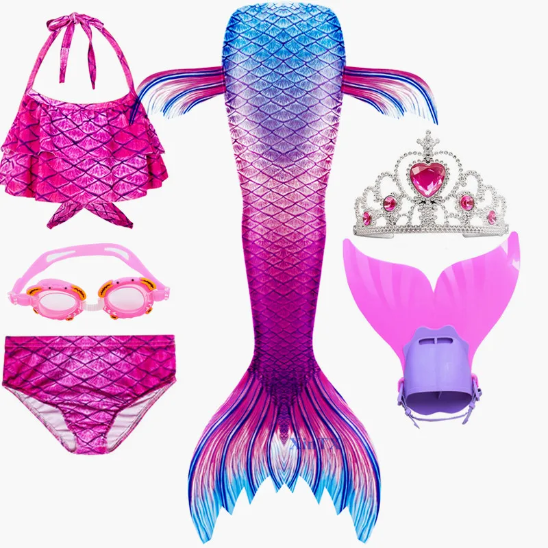 Купальный костюм бикини с хвостом русалки для девочек 6 шт. платье С флиппером