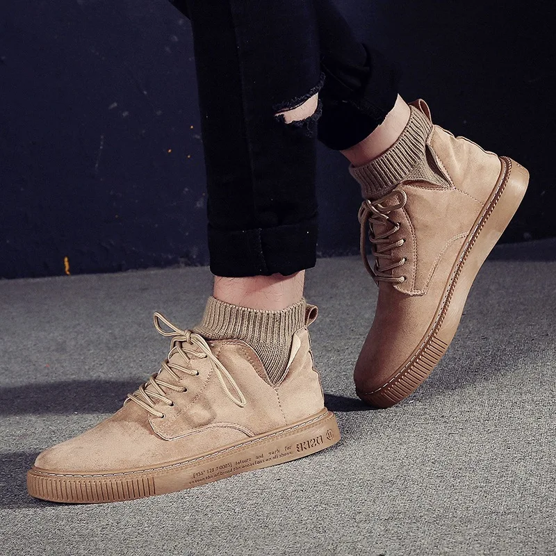 Мужские повседневные ботинки на шнуровке черные серые или хаки с высоким верхом