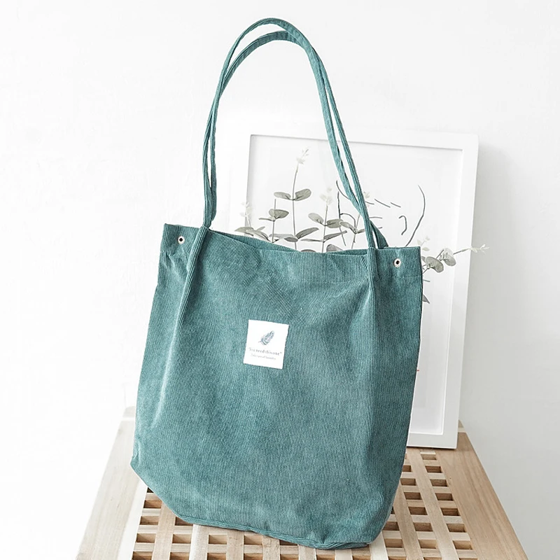 

Women Corduroy Shoulder Bag Female Canvas Eco-friendly Shopping Bags Storage Handbag Reusable Foldable Eco Grocery Totes Shopper